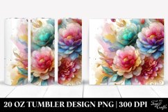 20 Oz Tumbler Sublimation | Peonies Watercolor Splash Gold Product Image 1