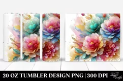 20 Oz Tumbler Sublimation | Peonies Watercolor Splash Gold Product Image 1