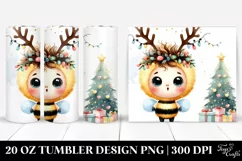 Expressive Watercolor Bee in Santa Hat PNG Product Image 1