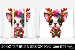 Adorable Boston Terrier with Reindeer Horns PNG Product Image 1