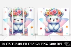 Cute Cartoon-Style Bear in Flower Crown 20 Oz Tumbler Product Image 1