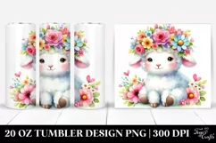 Cute Cartoon-Style Lamb on Flower with Flower Crown 20 Oz Product Image 1