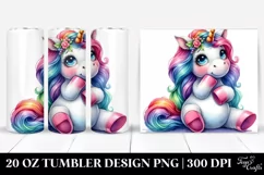 Cute Unicorn Sitting Funny Watercolor Drawing | 20 oz Product Image 1