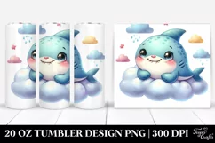 Cute Baby Shark with Cloud 20 Oz Tumbler Product Image 1