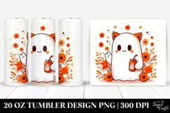 Cartoon Halloween Ghost Holding Soda | 20 oz Tumbler Product Image 1
