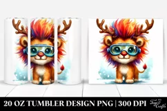 Expressive Lion with Reindeer Horns and Snow Goggles PNG Product Image 1
