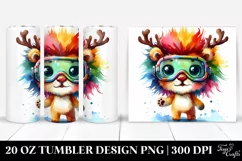 Expressive Lion with Reindeer Horns and Snow Goggles PNG Product Image 1