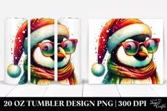 Colorful Penguin Portrait with Santa Hat | 20 oz Tumbler Product Image 1