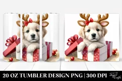 Enthusiastic Baby Golden Retriever with Reindeer Horns Product Image 1