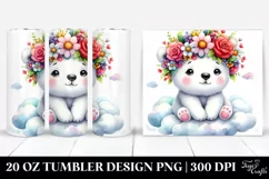 Watercolor Polar Bear with Flower Crown 20 Oz Tumbler Product Image 1