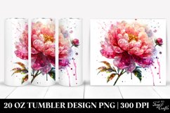 20 Oz Tumbler Sublimation | Shiny Peonies Watercolor Splash Product Image 1