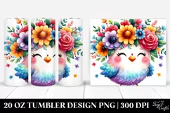 Cartoon Chicken with Flower Crown, Vibrant Colors | 20 oz Product Image 1