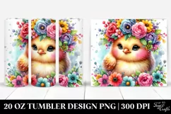 Cartoon Chicken with Flower Crown, Vibrant Colors | 20 oz Product Image 1