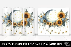Half Moon Stars Sunflowers Watercolor | 20 oz Tumbler Product Image 1