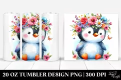 Cartoon Penguin with Flower Crown, Vibrant Colors | 20 oz Product Image 1