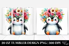 Cartoon Penguin with Flower Crown, Vibrant Colors | 20 oz Product Image 1