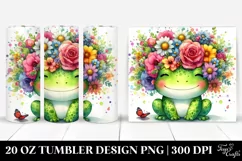 Cartoon Frog with Flower Crown, Vibrant Colors | 20 oz Product Image 1