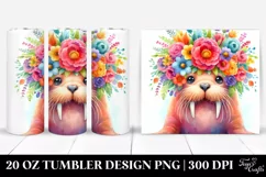 Vibrant Walrus with Flower Crown | 20 oz Tumbler Product Image 1