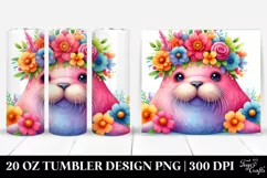 Vibrant Walrus with Flower Crown | 20 oz Tumbler Product Image 1