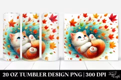 Colorful Cat Tumbling with Autumn Leaves | 20 oz Tumbler Product Image 1