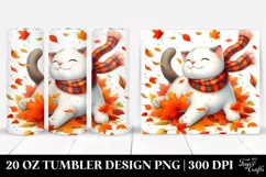 Colorful Cat Tumbling with Autumn Leaves | 20 oz Tumbler Product Image 1
