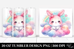 20 Oz Tumbler Sublimation | Smiling Cute Baby Bunny on Cloud Product Image 1