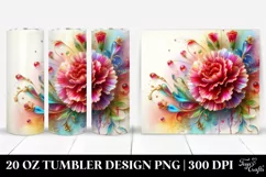 20 Oz Tumbler Sublimation | Carnation with Watercolor Product Image 1