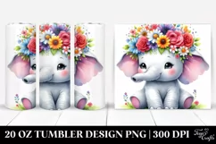 Cute Elephant with Flower Crown 20 Oz Tumbler Product Image 1