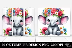 Cute Elephant with Flower Crown 20 Oz Tumbler Product Image 1