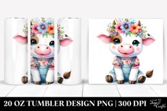 20 Oz Tumbler Sublimation | Smiling Cute Baby Cow Dressed in Product Image 1