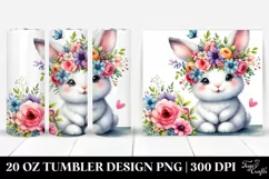 Cute Cartoon Rabbit with Flower Crown, Transparent 20 Oz Product Image 1