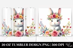 Cute Cartoon Rabbit with Flower Crown, Transparent 20 Oz Product Image 1