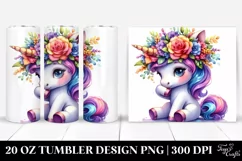 Watercolor Vibrant Cute Baby Unicorn Playing | 20 oz Tumbler Product Image 1