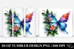 Vibrant Butterfly, 3D Flowers. 20 oz Tumbler Design Product Image 1