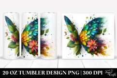 Vibrant Butterfly, 3D Flowers. 20 oz Tumbler Design Product Image 1