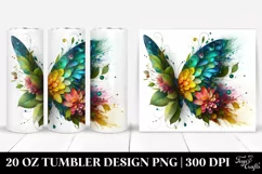 Vibrant Butterfly, 3D Flowers. 20 oz Tumbler Design Product Image 1