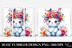 Cute Cartoon Bunny with Flower Crown, Transparent 20 Oz Product Image 1