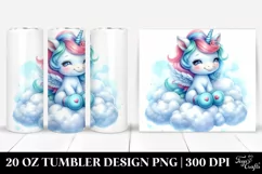 20 Oz Tumbler Sublimation | Whimsical Baby Unicorn Cyan Product Image 1