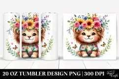 Colorful Lion Whimsical Flowers Tumbler Design Product Image 1