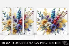 Abstract Vibrant Bouquet Gold Foil Delphinium 20 oz Tumbler Product Image 1