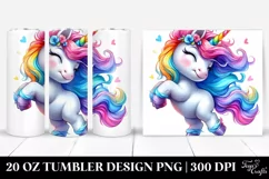 Watercolor Vibrant Cute Unicorn Dancing | 20 oz Tumbler Product Image 1