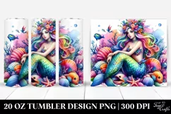 Watercolor Vibrant Mermaid Sitting Funny | 20 oz Tumbler Product Image 1