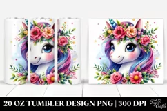 Smiling Unicorn Floral Wreath Tumbler Design Product Image 1