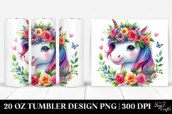 Smiling Unicorn Floral Wreath Tumbler Design Product Image 1