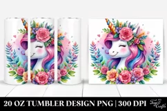 Smiling Unicorn Floral Wreath Tumbler Design Product Image 1