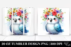 Cartoon-Style Parrot with Flower Crown | 20 oz Tumbler Product Image 1