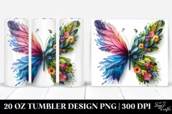 Vibrant Butterfly, 3D Flowers. 20 oz Tumbler Design Product Image 1