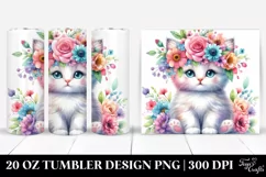 Cartoon-Style Kitten with Flower Crown | 20 oz Tumbler Product Image 1