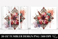 20 Oz Tumbler Sublimation | Wooden Stained Hibiscus with Product Image 1