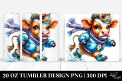 Excited Baby Cow Winter Drawing | 20 oz Tumbler Product Image 1